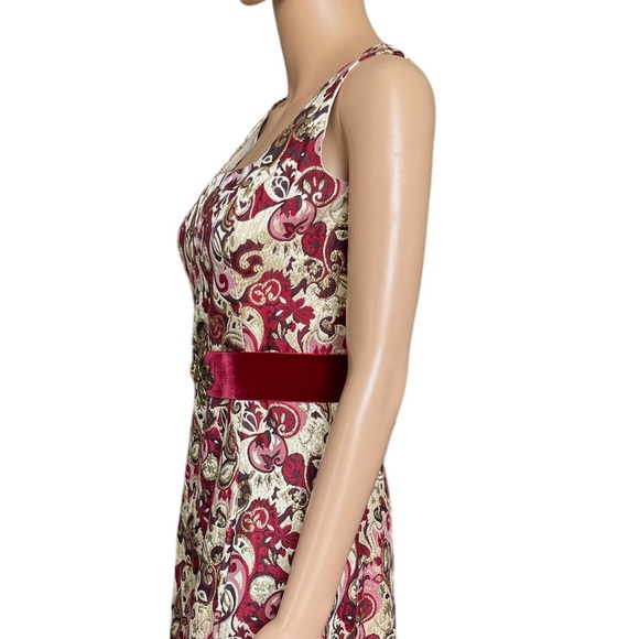 Vintage Gino Charles Brocade Metallic Maxi Dress with Velvet Belt XS Small - Picture 10 of 16